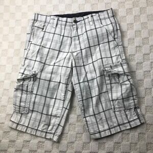 Vintage Y2K Levi's SilverTab Cargo Shorts Mens 31 White Grey Plaid Deadstock *